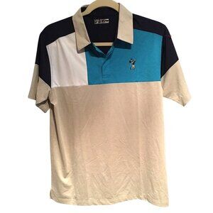 Callaway Mens Polo Golf  Shirt Mickey Mouse Embroidered Blue/Black/Beige Size XL